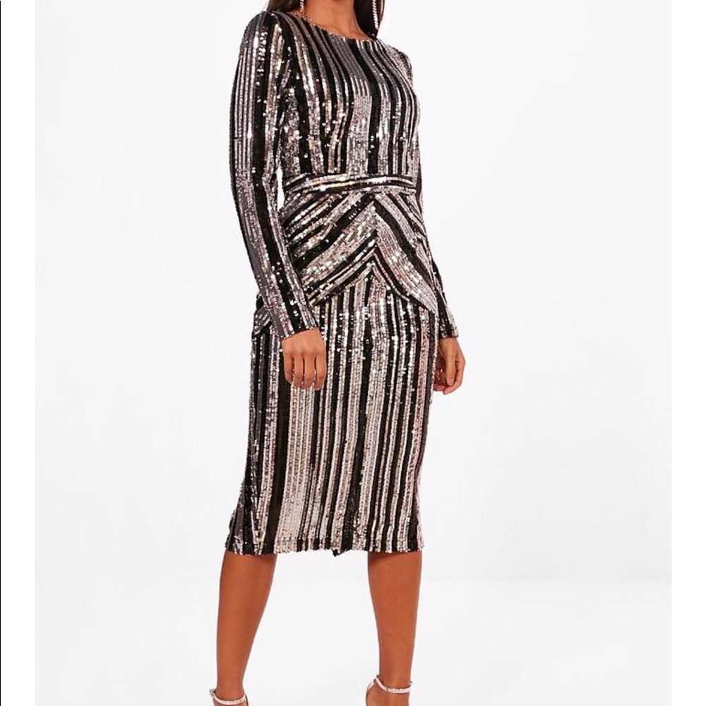 Boutique Lara Stripe Sequin Midi Dress